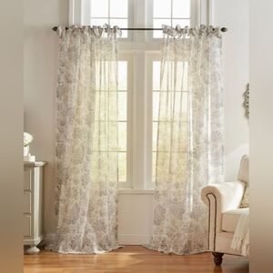 2- 84" Panels Elrene Westport Floral Tie-Top Sheer Window Curtain Gray 52"x84"